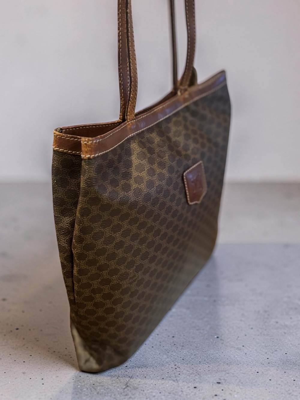 Celine Brown Monogram Canvas Tote with Tan Leather Trim - Picture 2 of 11